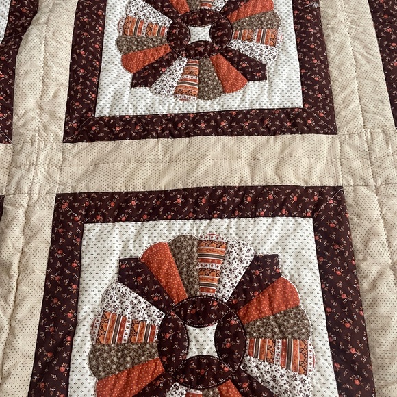 Rustic Brown and Orange Geometric Quilt vintage queen quilt - Picture 2 of 3